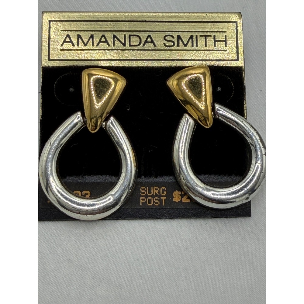 Amanda Smith Vintage Two Tone Door Knocker Earrings Gold Silver Surgical Post